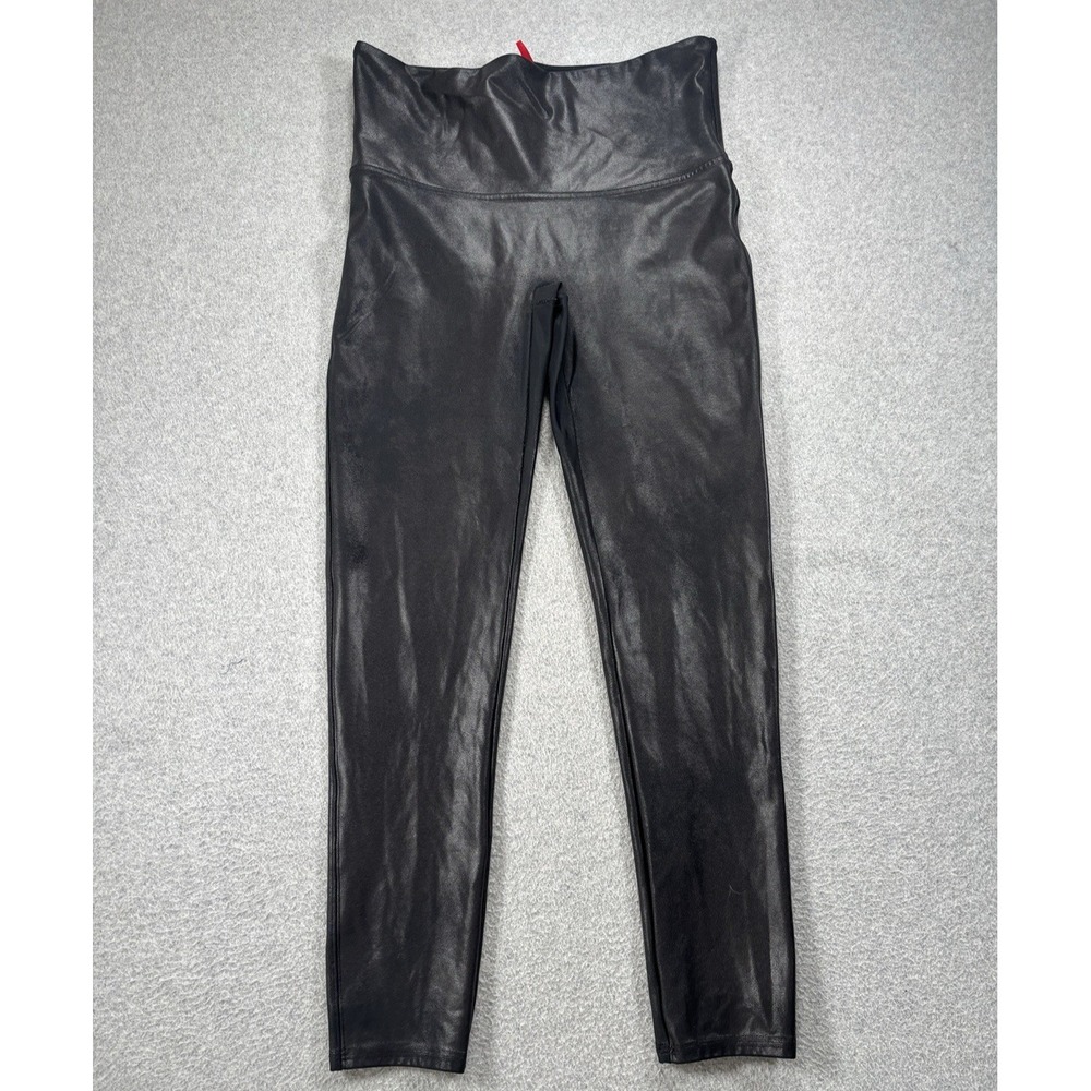 SPANX Faux Leather Leggings Women's XL Petite Black Slimming Shaping High Rise